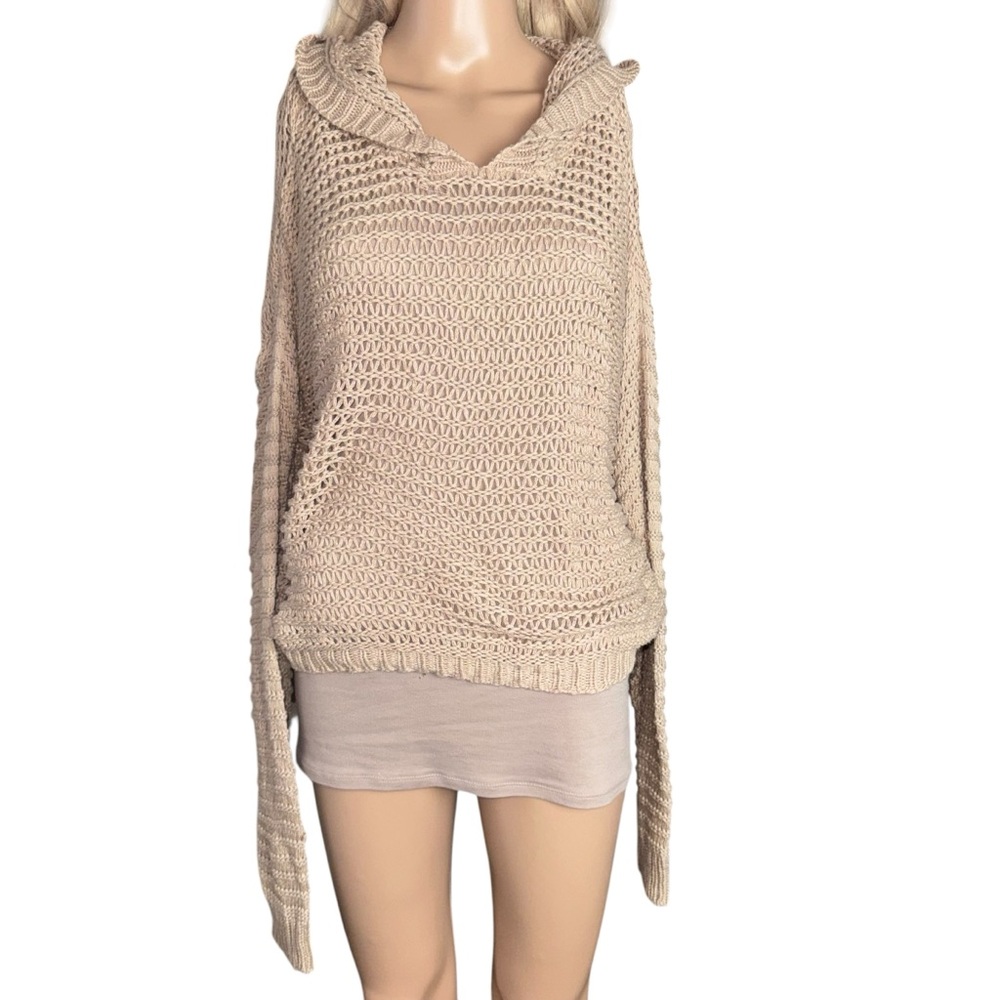 Tavik Open Knit Tan Hooded Top Summer Beachwear Size Small Women’s